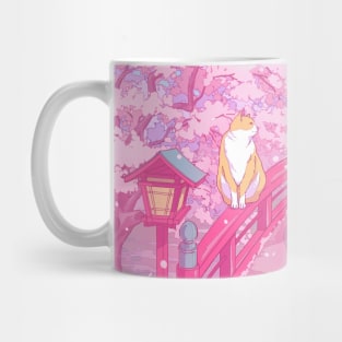 The Japanese  shrine, cute cats, and pink sakura blossom Mug